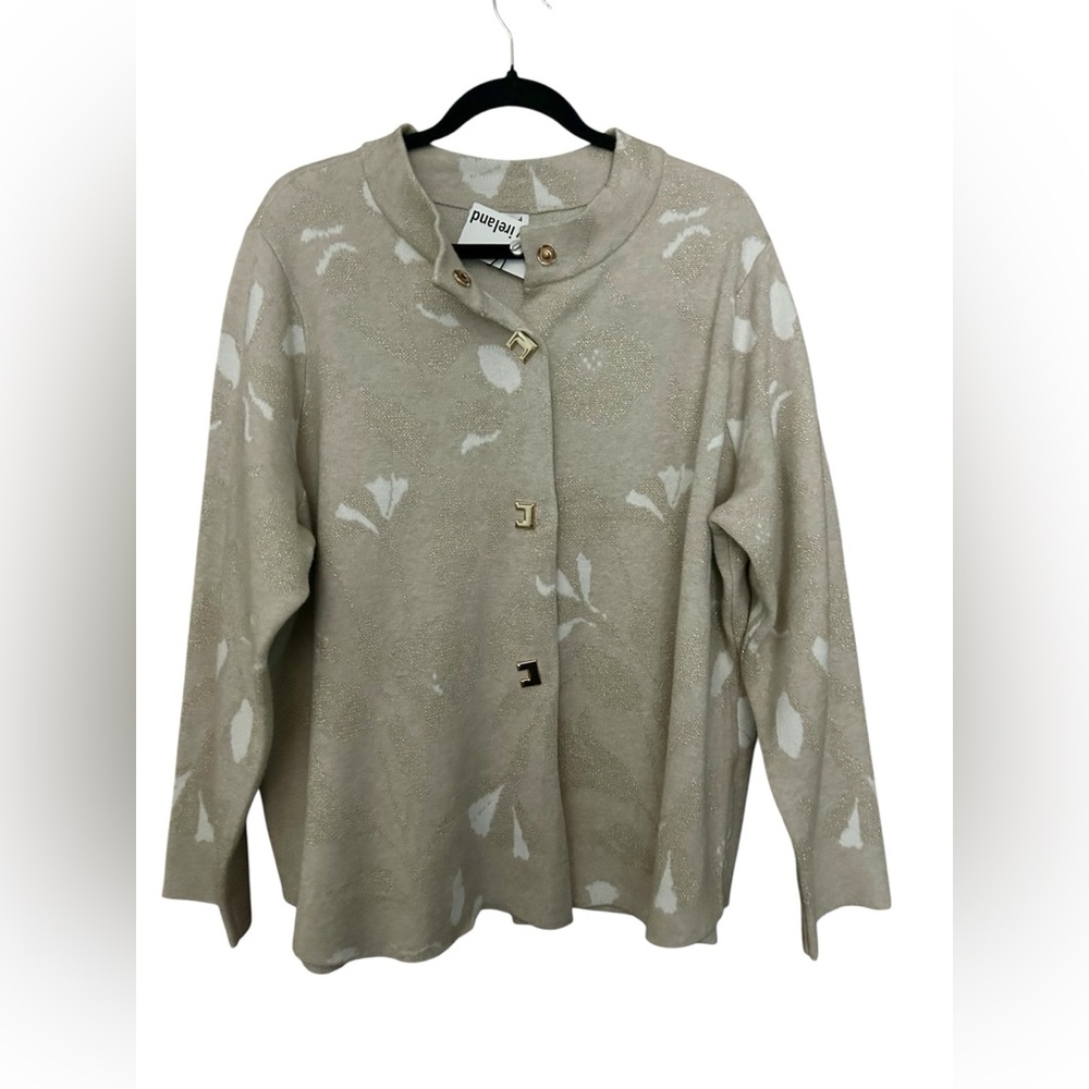 (NWT) Neutral Stretch Sweater Jacket W/ Gold Thread Accents & Hardware (Size 3X) - Picture 2 of 11